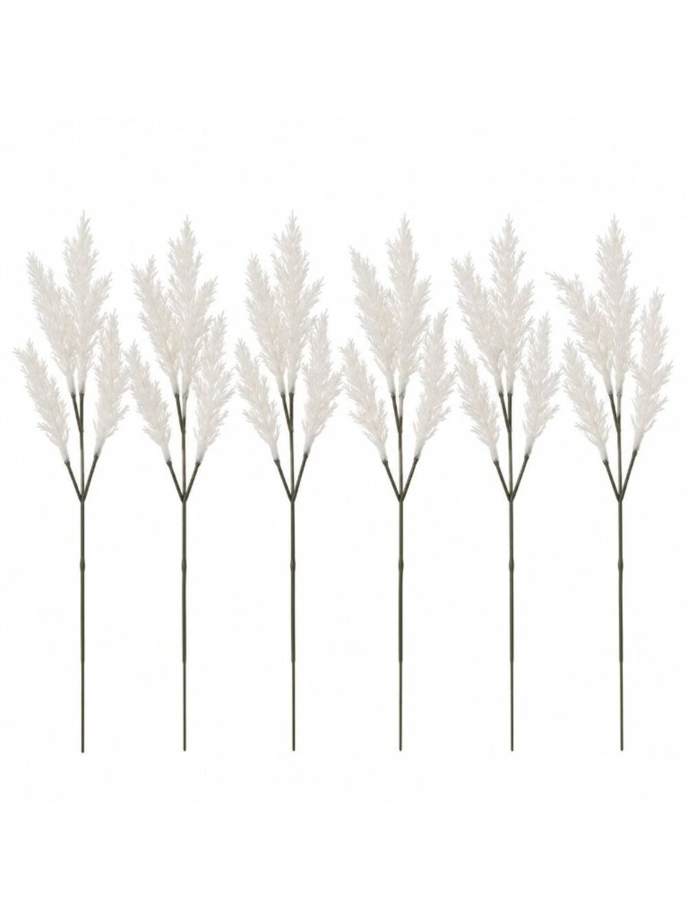 White Artificial Grass Stems Set of 6 Flocked Floral Filler Wreath Centerpiece